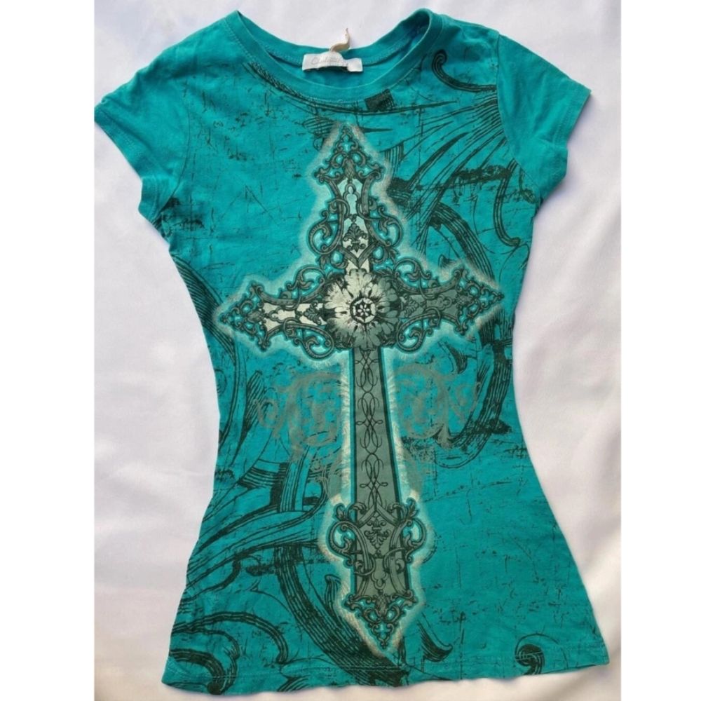 Summer Grunge Clothing - y2k Tshirt cross print goth Woman