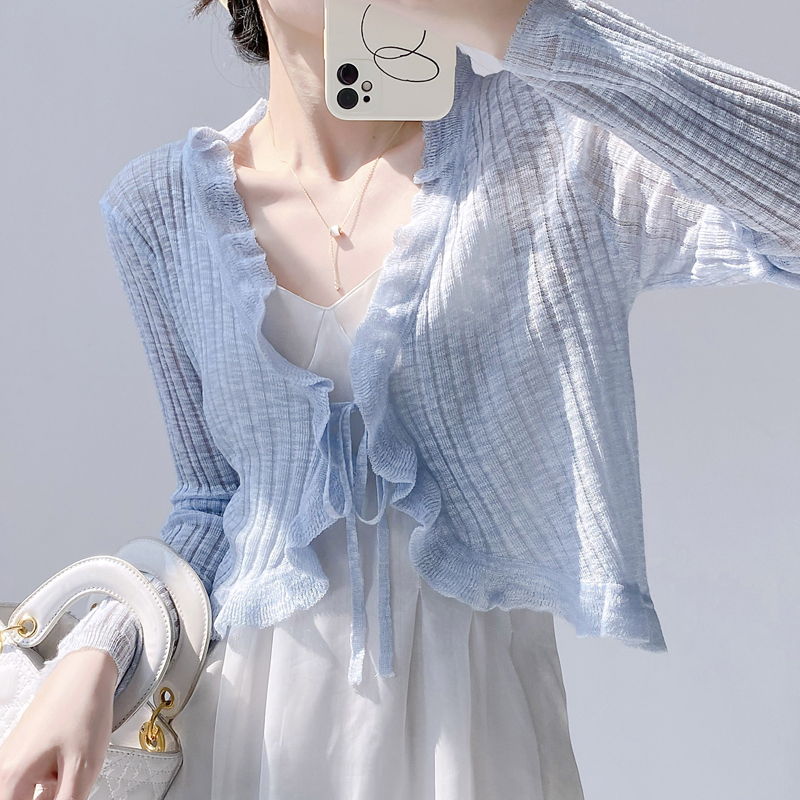 Ruffled Trim Tie Front Long Sl - Summer Clothing Teens review and price