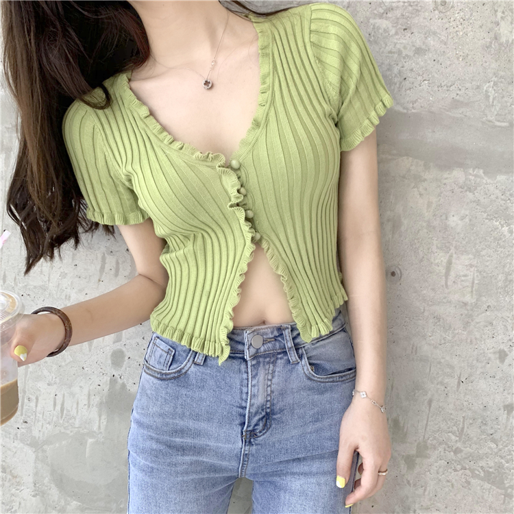 Ruffled Rib Knit Cardigan Shor - Summer Clothing Teens review and price