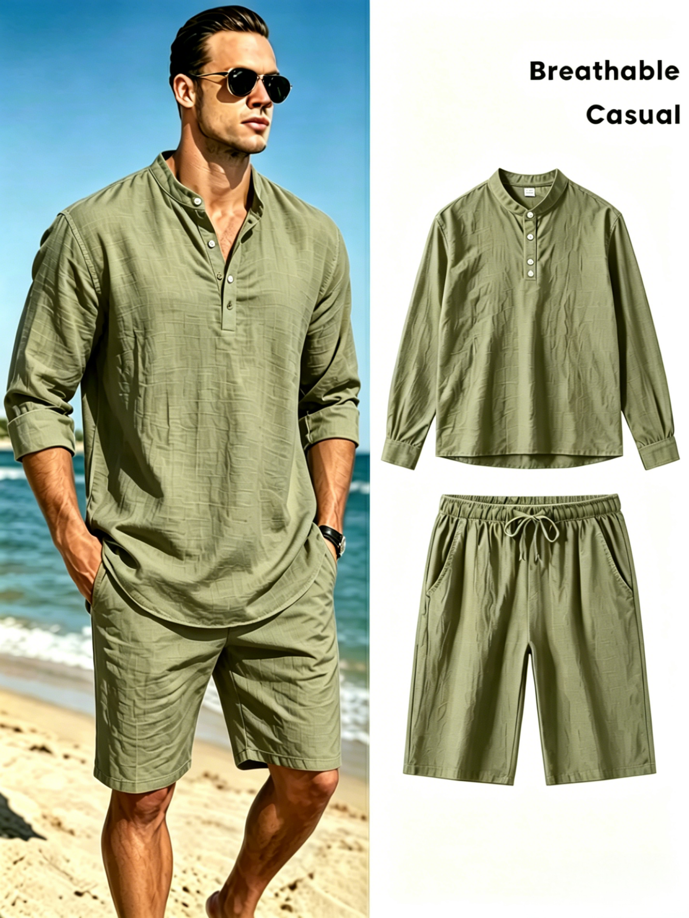Men's Cotton Linen Henley Shir - Summer Clothing Types review and price