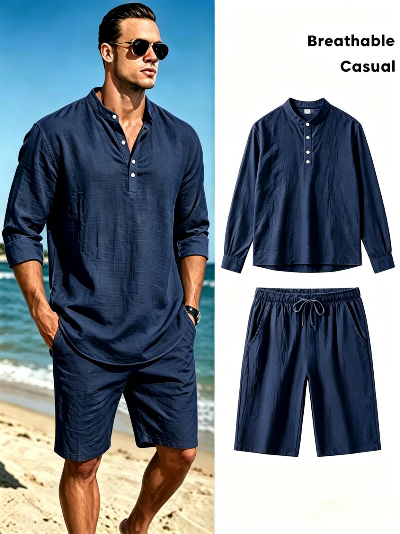 Men's Cotton Linen Henley Shir - Summer Clothing Types review and price