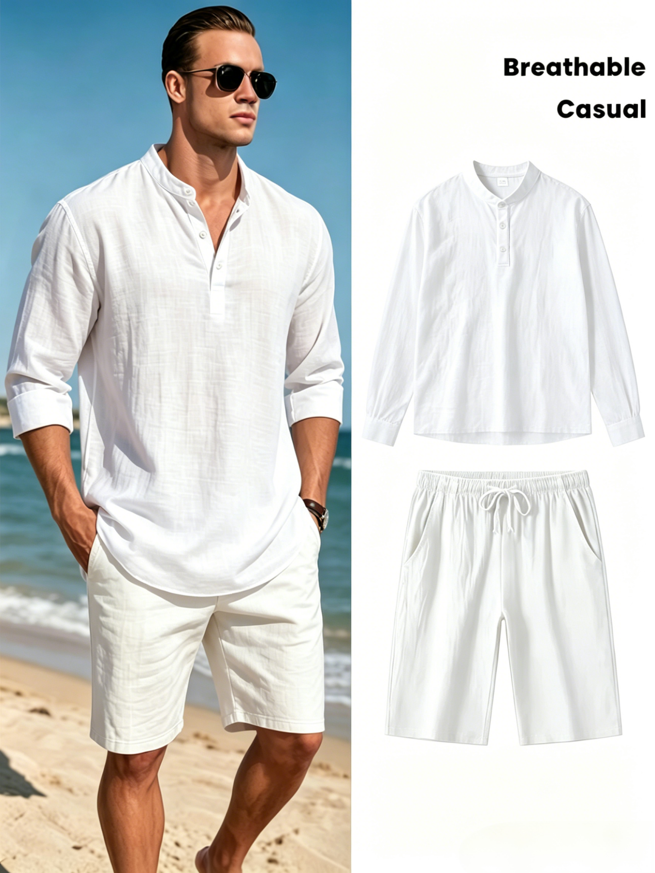 Men's Cotton Linen Henley Shir - Summer Clothing Types review and price