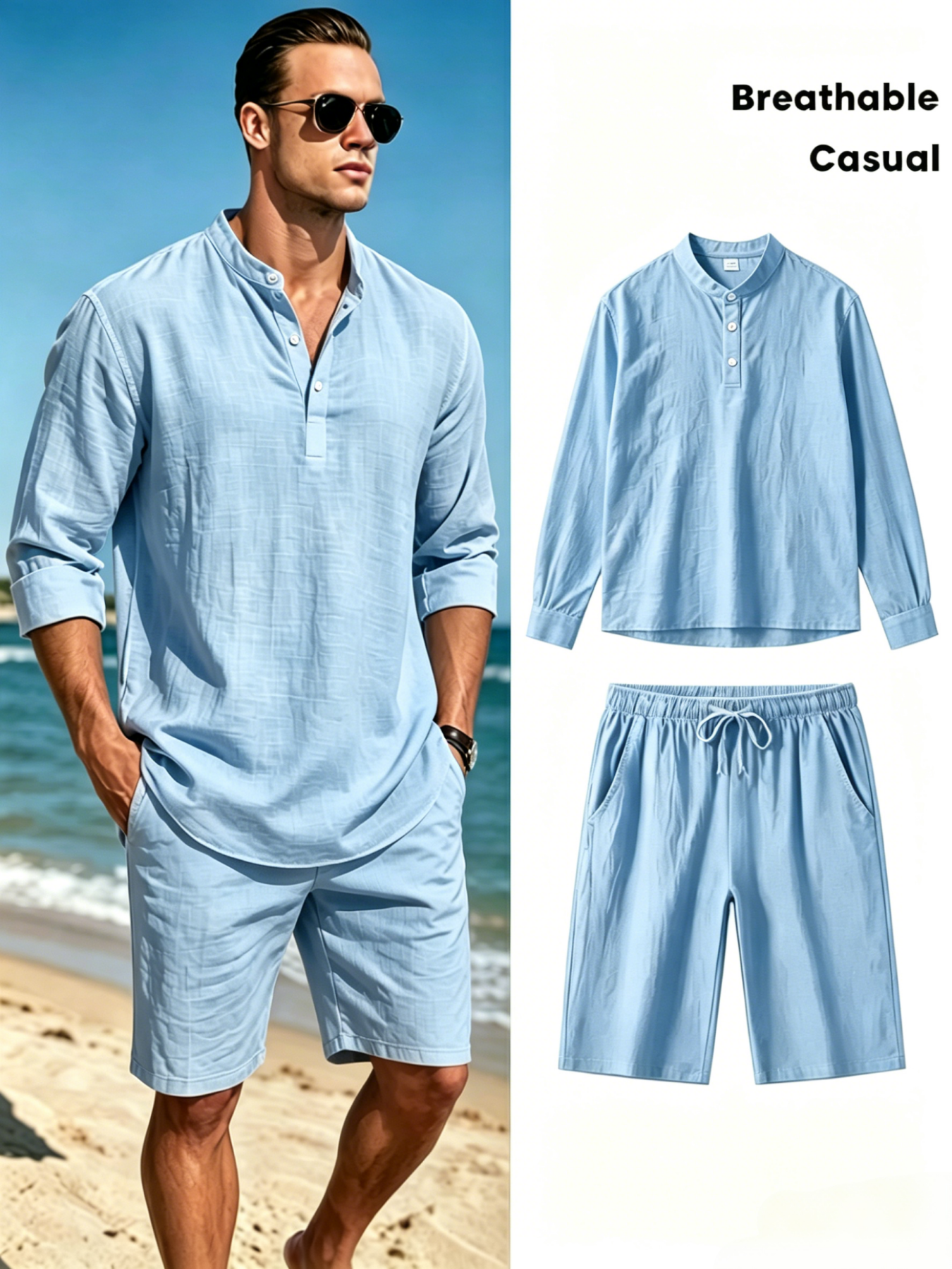 Men's Cotton Linen Henley Shir - Summer Clothing Types review and price
