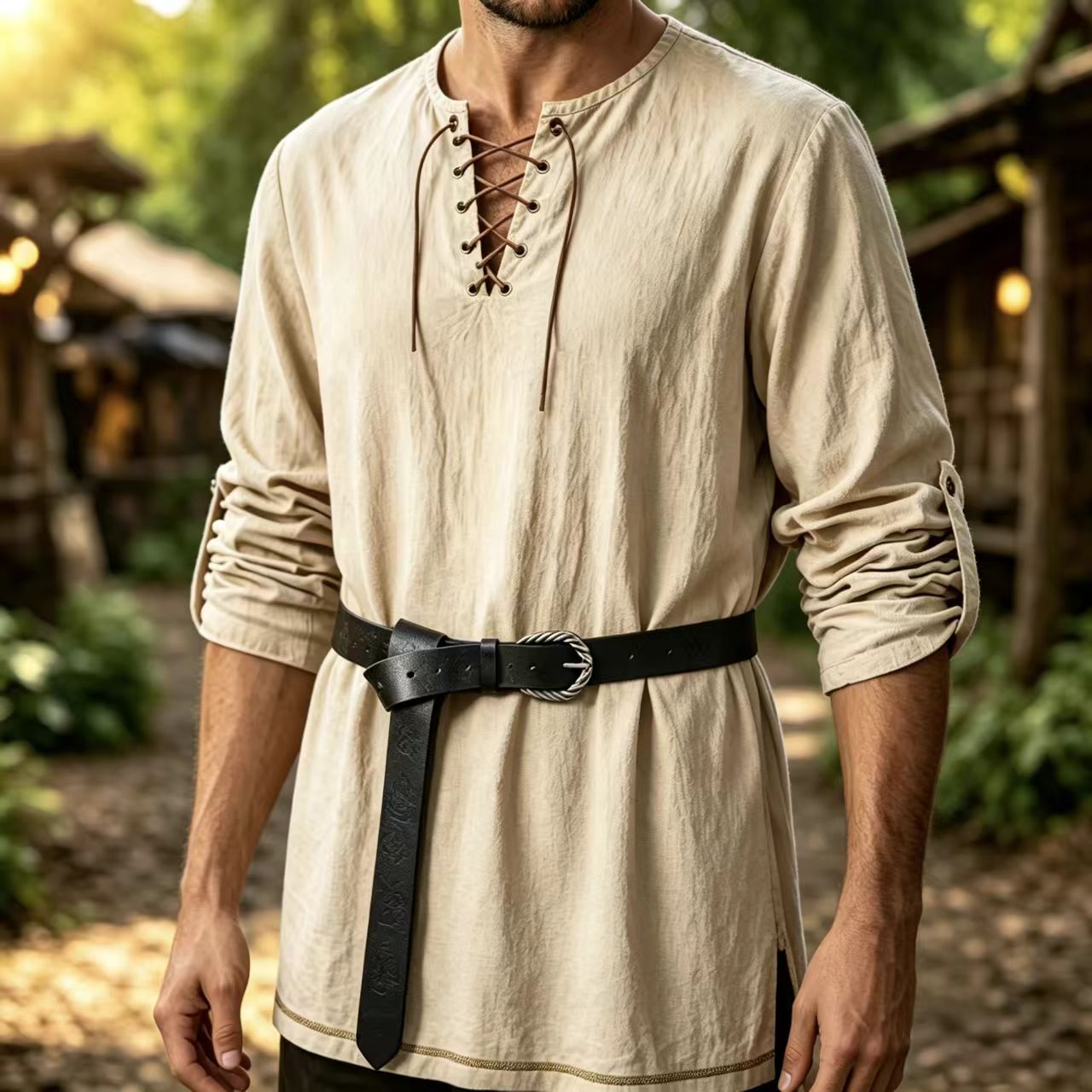Men Medieval Lace Up Linen Lon - Summer Viking Clothing review and price