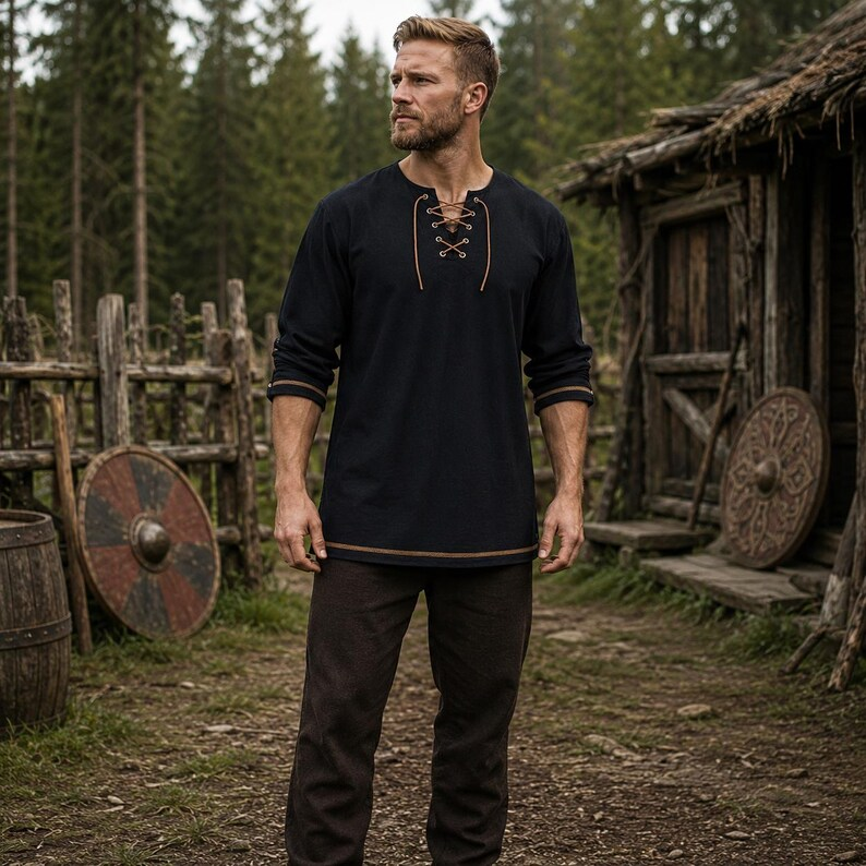 Men Medieval Lace Up Linen Lon - Summer Viking Clothing review and price