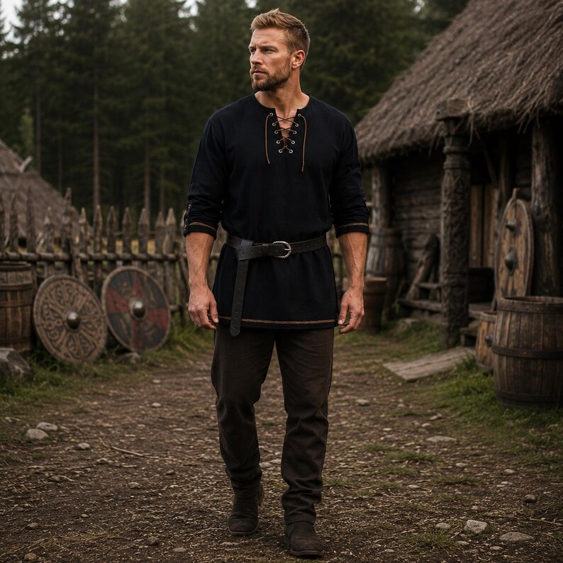 Men Medieval Lace Up Linen Lon - Summer Viking Clothing review and price