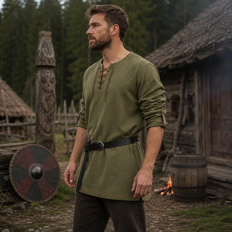 Men Medieval Lace Up Linen Lon - Summer Viking Clothing review and price