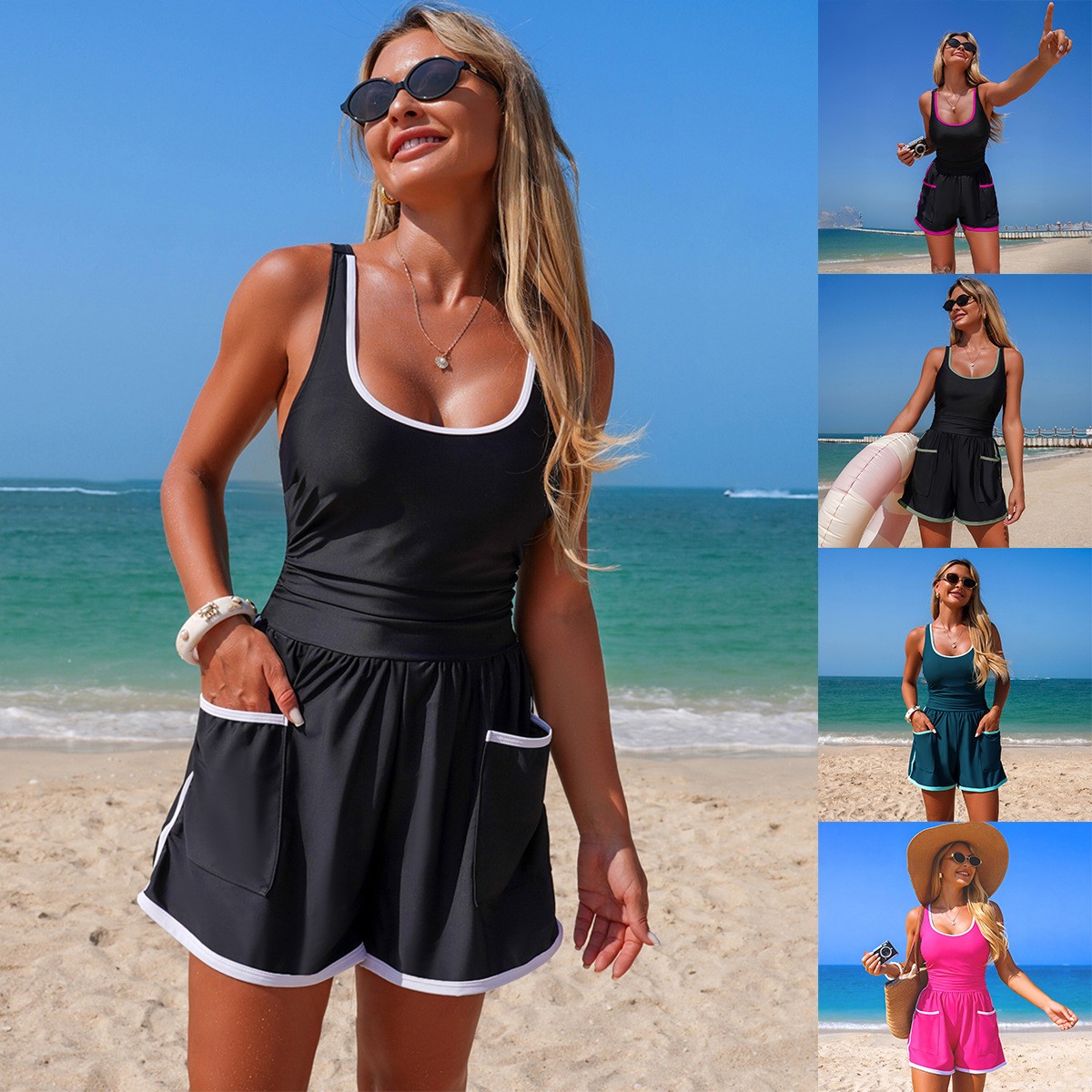 Black With White Trim One Piec - Swimsuit One Piece review and price