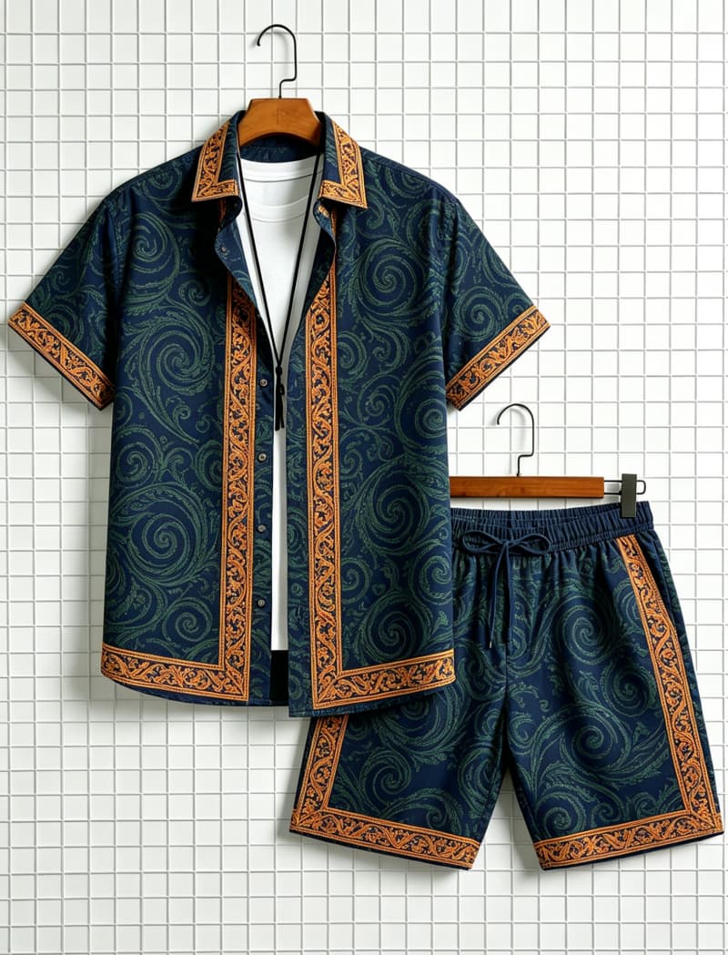Men's ethnic border printed sh - Summer Clothing Types review and price
