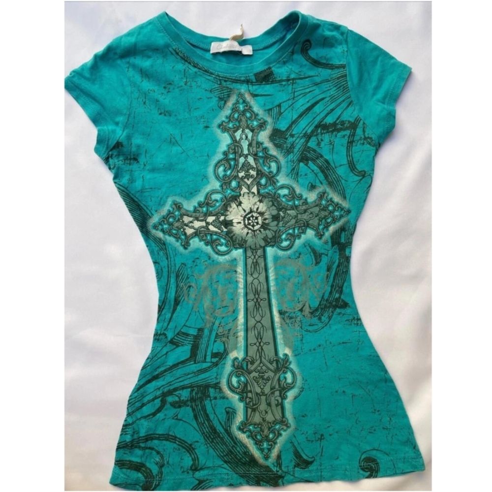 y2k Tshirt cross print goth Wo - Summer Grunge Clothing review and price