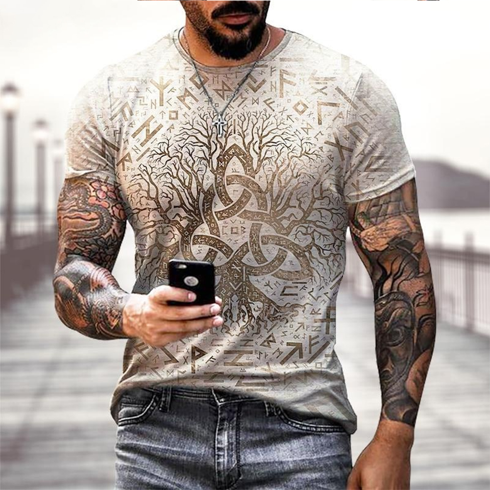 Viking Tattoo 3D Printing T-Sh - Summer Viking Clothing review and price